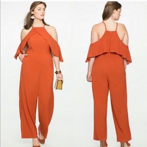 Eloquii Ruffle Cold Shoulder Halter Jumpsuit